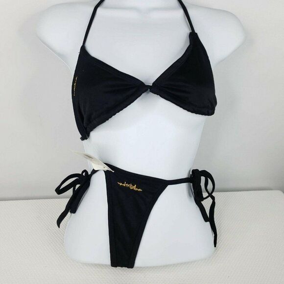 Jackyl Custom Embroidered Bikini Black Triangle Bathing Suit Size M New - Picture 1 of 6